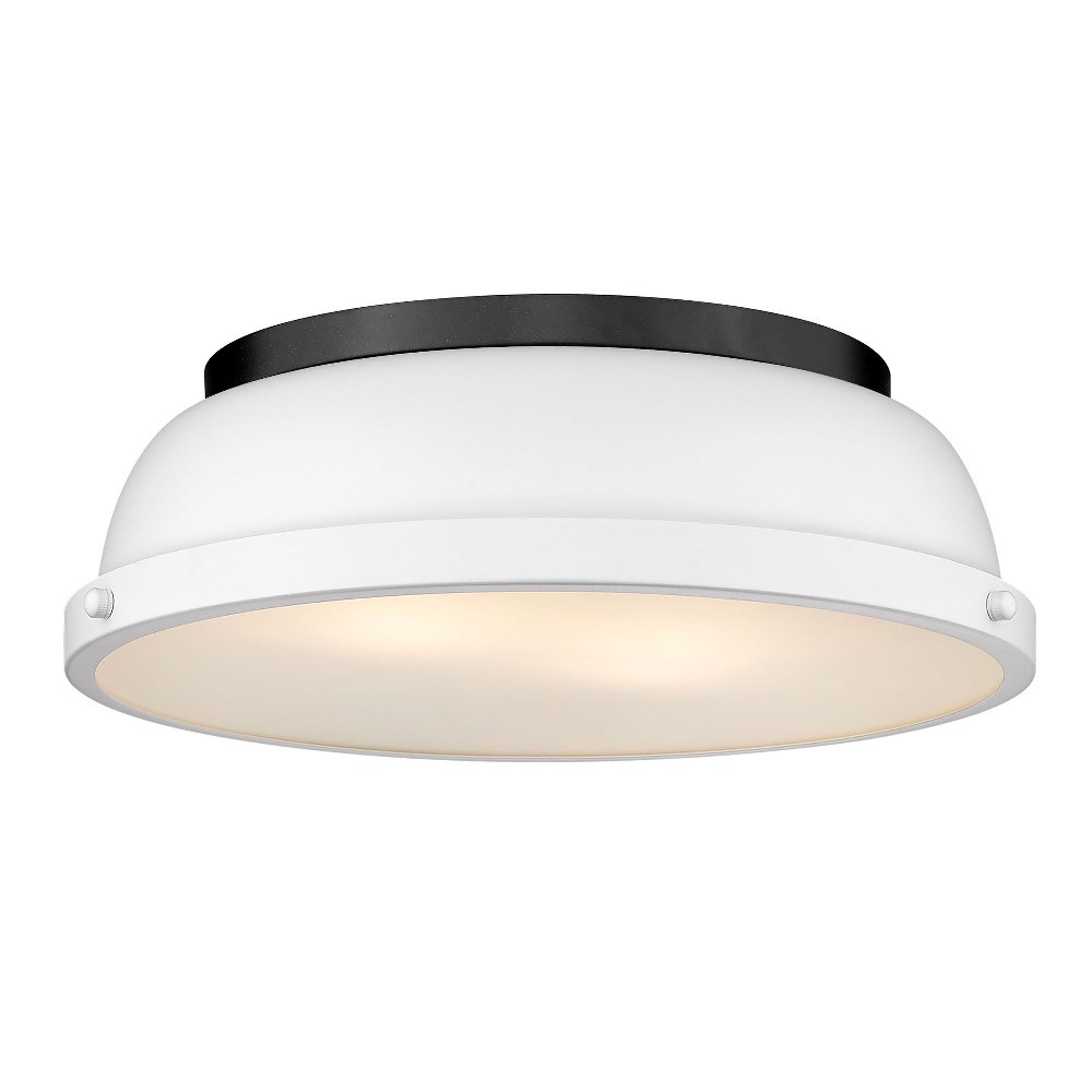 Golden Lighting-3602-14 BLK-WHT-Duncan - 2 Light Flush Mount in Classic style - 4.25 Inches high by 14 Inches wide Matte Black Matte White Aged Brass Finish